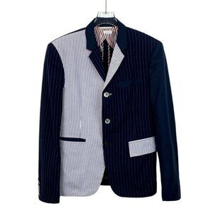 Thom Browne Multicolor Striped Cotton Wool Single-Breasted Blazer Jacket With No